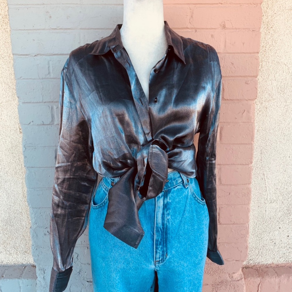 Silver metallic button down